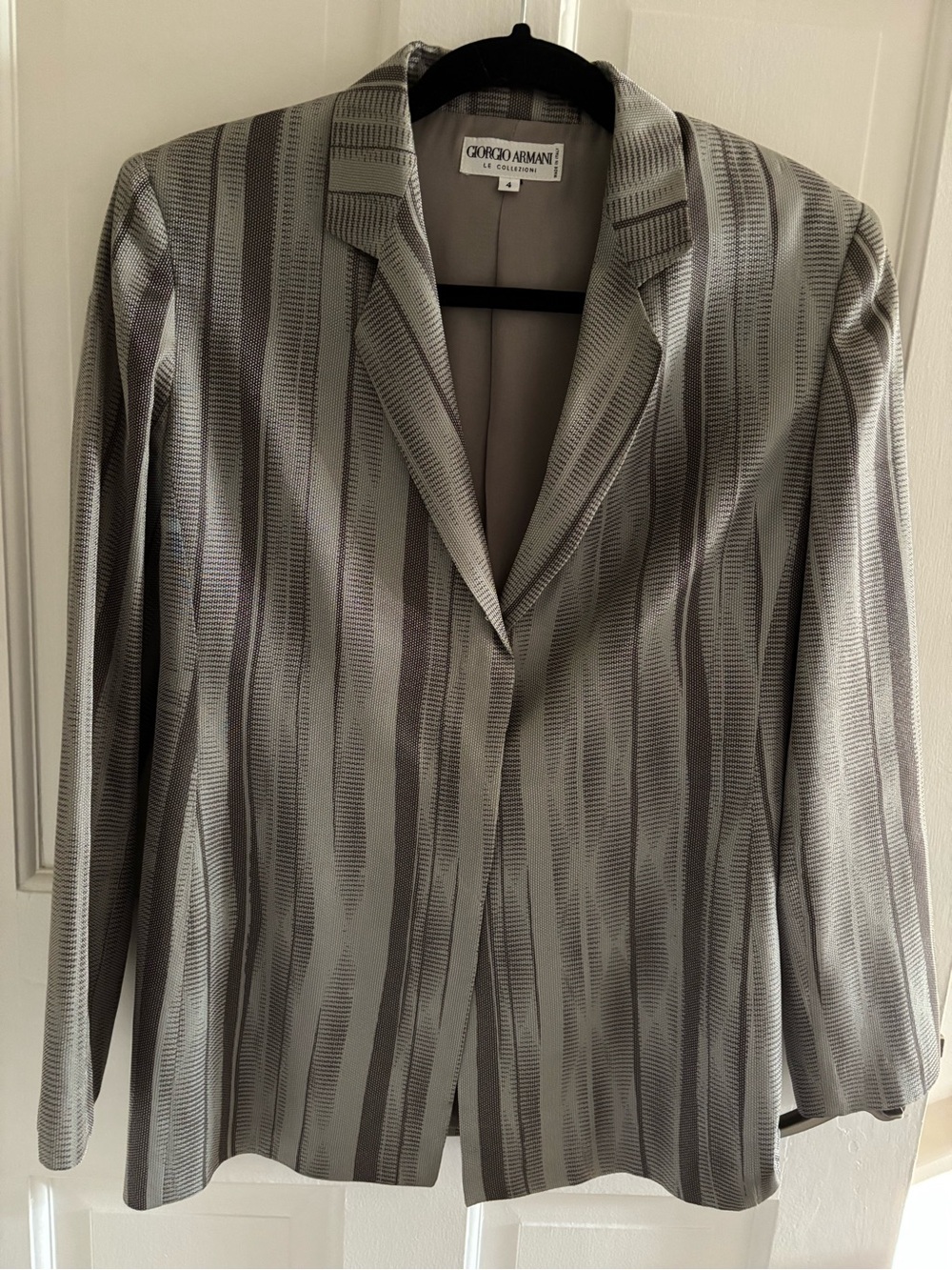 Giorgio Armani Silver and Gray Vertical Stripe Blazer